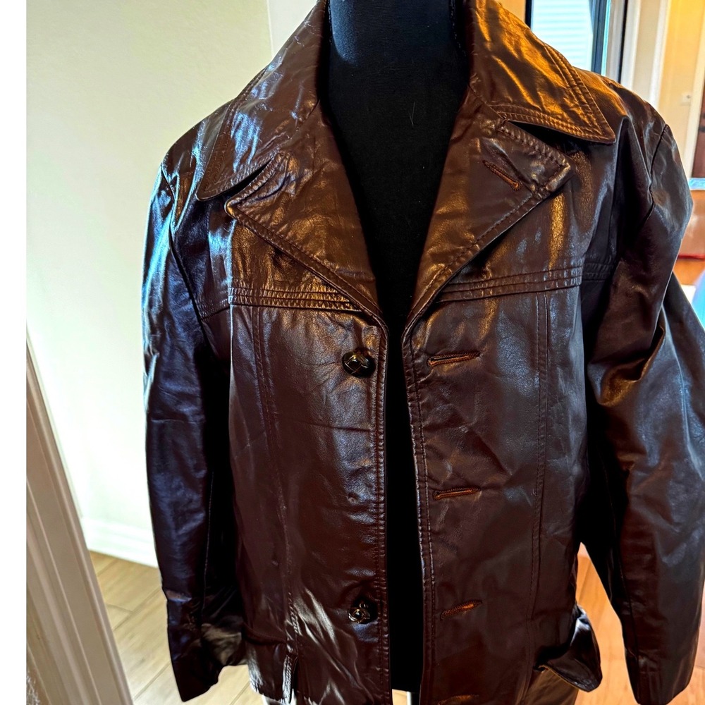 Vintage Van Cort Mens Brown Leather Car Coat Jacket Removable Liner Brown